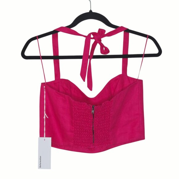 Reformation Orzo Set Corvette Pink Linen Two Piece Top Skirt Size 6 - Picture 6 of 12